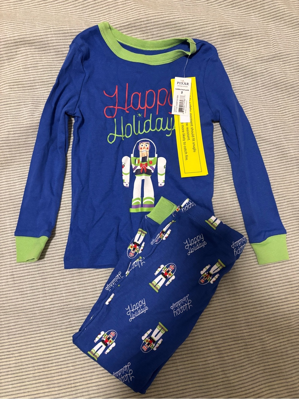 Joe Fresh Blue and Green 'Happy Holidays' Buzz Lightyear Pajama Set